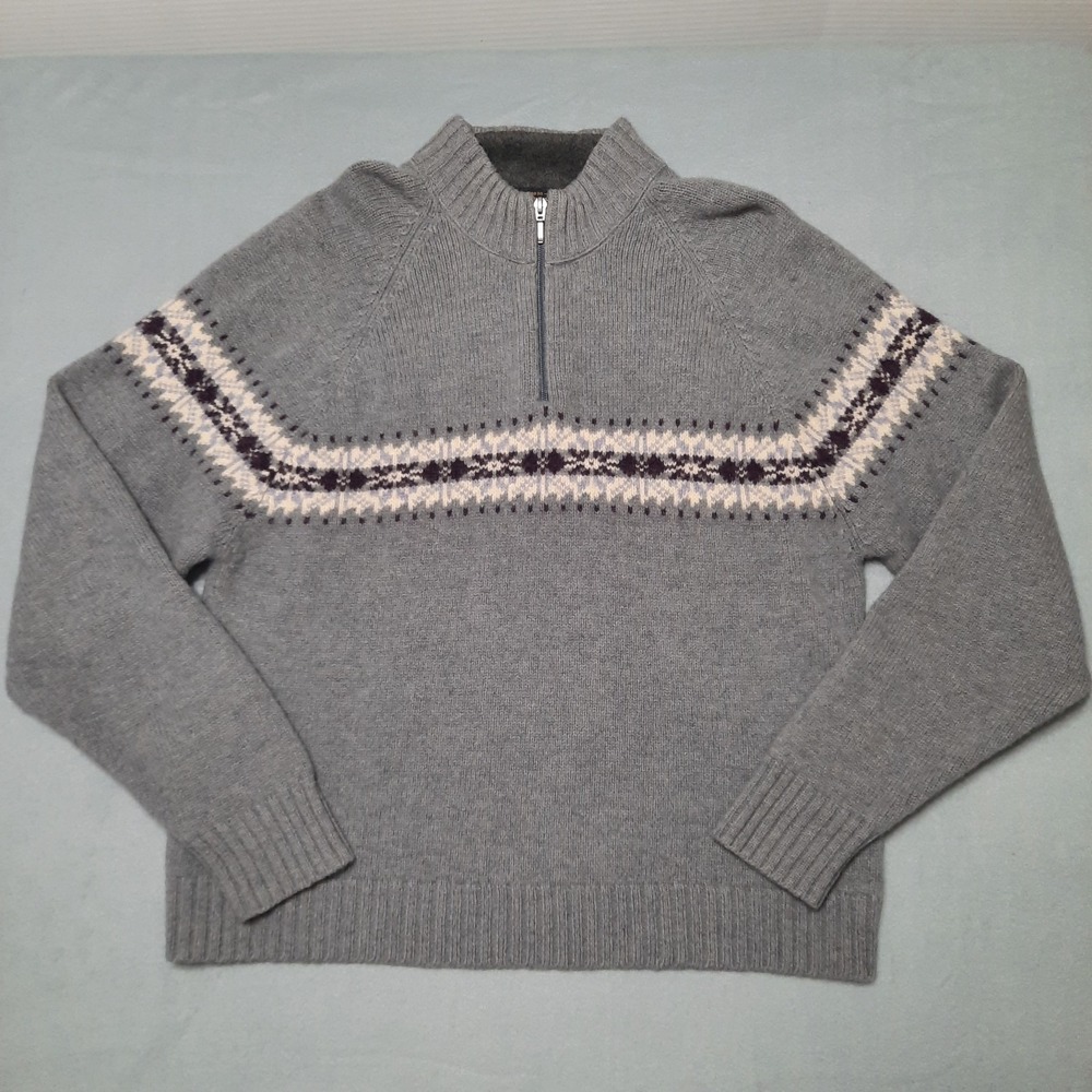 VTG Woolrich Lambswool Sweater Womens Large Gray Nordic Fair Isle Cottagecore